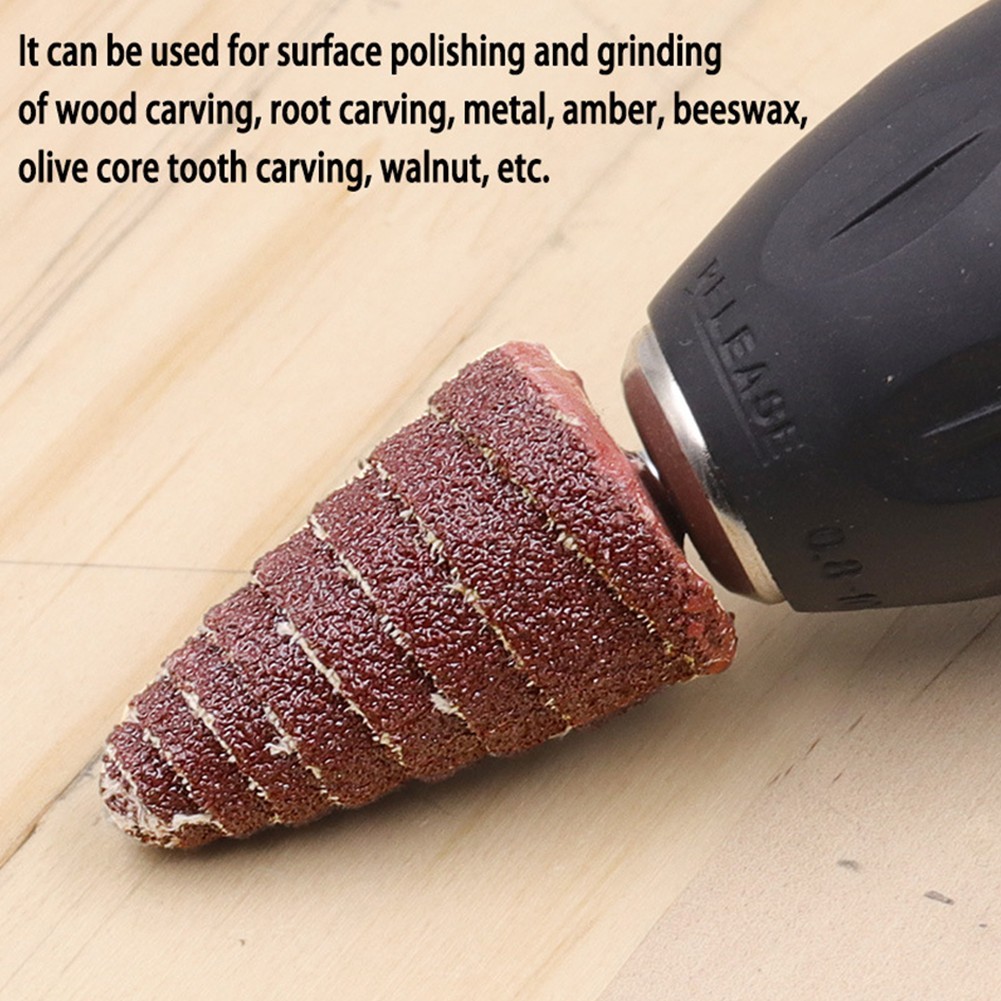 5× Sandpaper Tapered Cone Grinding Head Polishing Sanding for Wood Plastic Metal