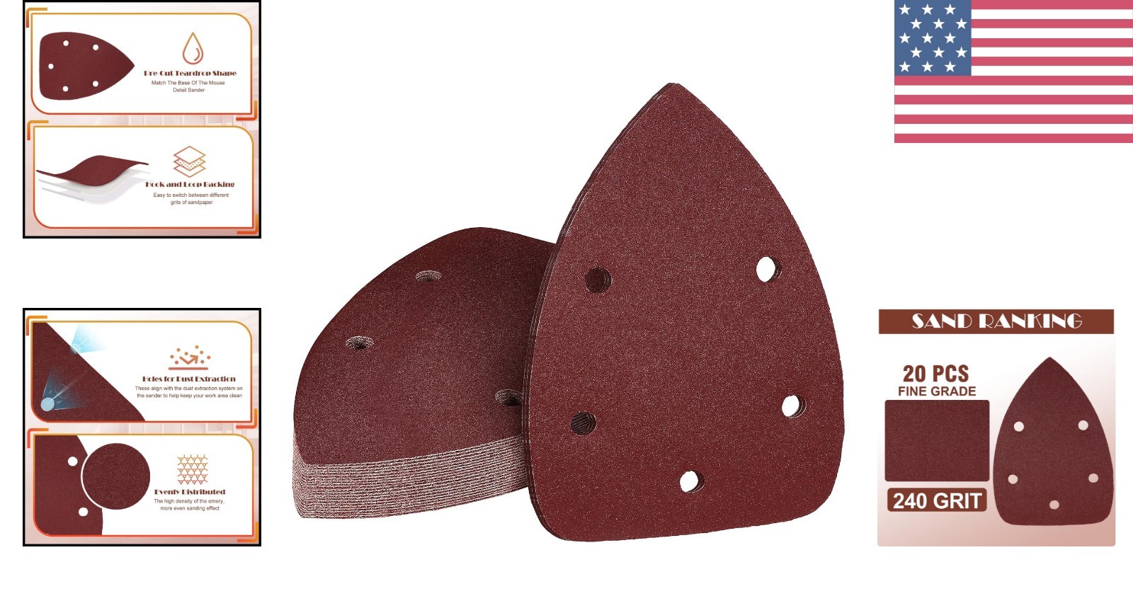 20 Count 320 Grit Detail Sander Sandpaper for Clean and Smooth Wood Finishes