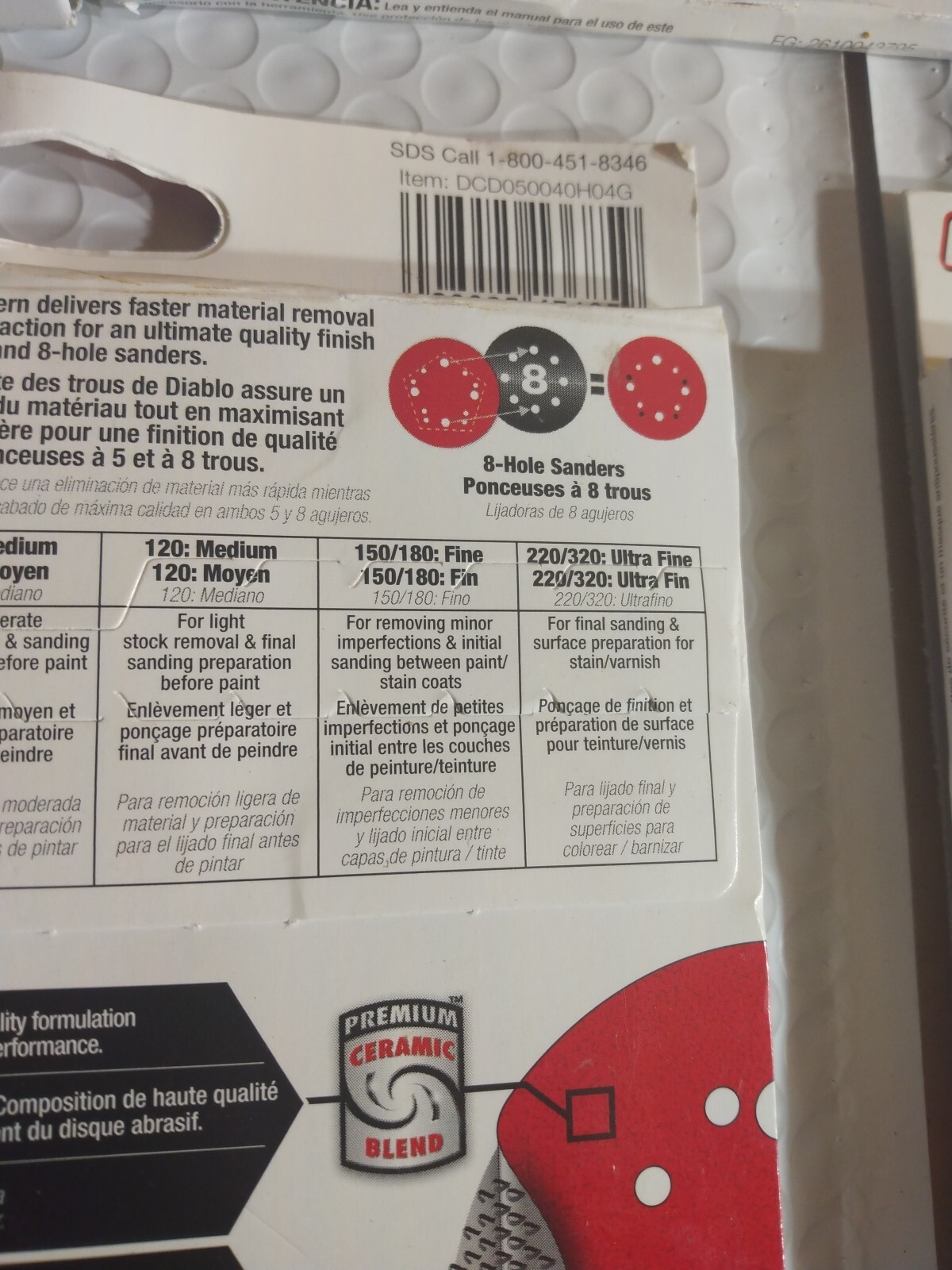 5 Pks Diablo 5in Ceramic Blend Hook and Lock Sanding Disc 40 Grit Extra Coarse 4