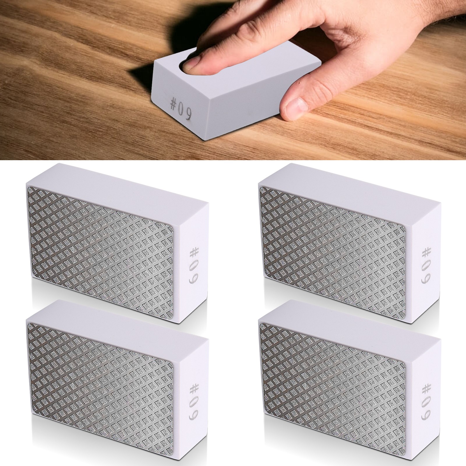 4x Diamond Sanding Blocks 60 Grit Hand Polishing Pad for Concrete Marble Granite