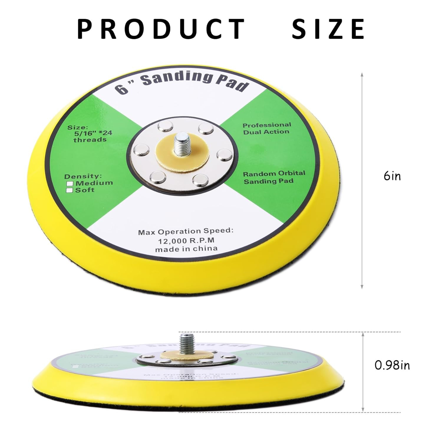 1Pcs 6In Hook and Loop Flexible Backing Pad, 6″ Sanding Back Pad 5/16″ 24 Thread