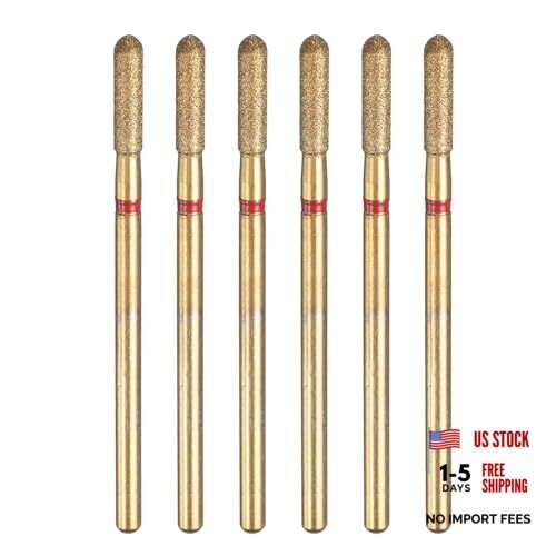 6pcs 200-230 Grits Diamond Grinding Bit 2.5mm Cylindrical Ball 2.5x10mm Red