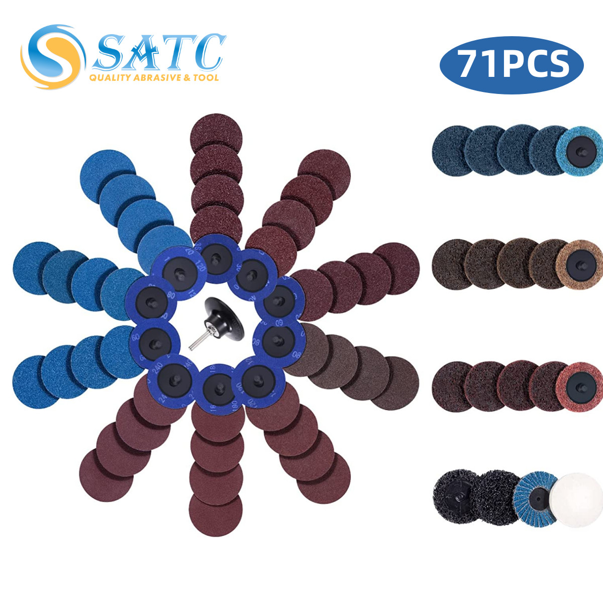 71x 2 Inch Roll Lock Sanding Discs with 1/4″ Holder for Die Grinder Quick Change