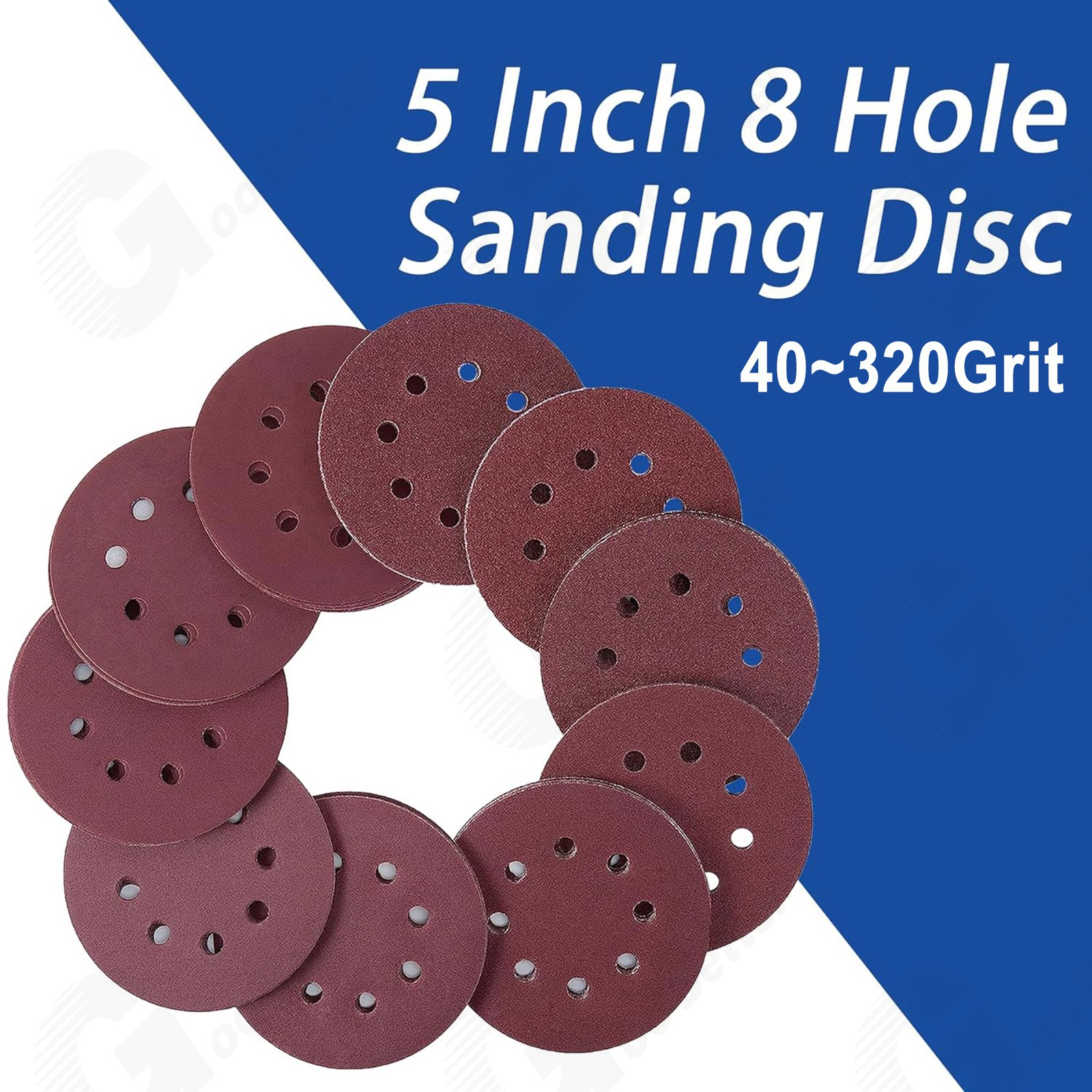 72pc 5in Sander Sanding Disc Pads 8 Hole Hook & Loop Sandpaper 40-300 Grit Mixed