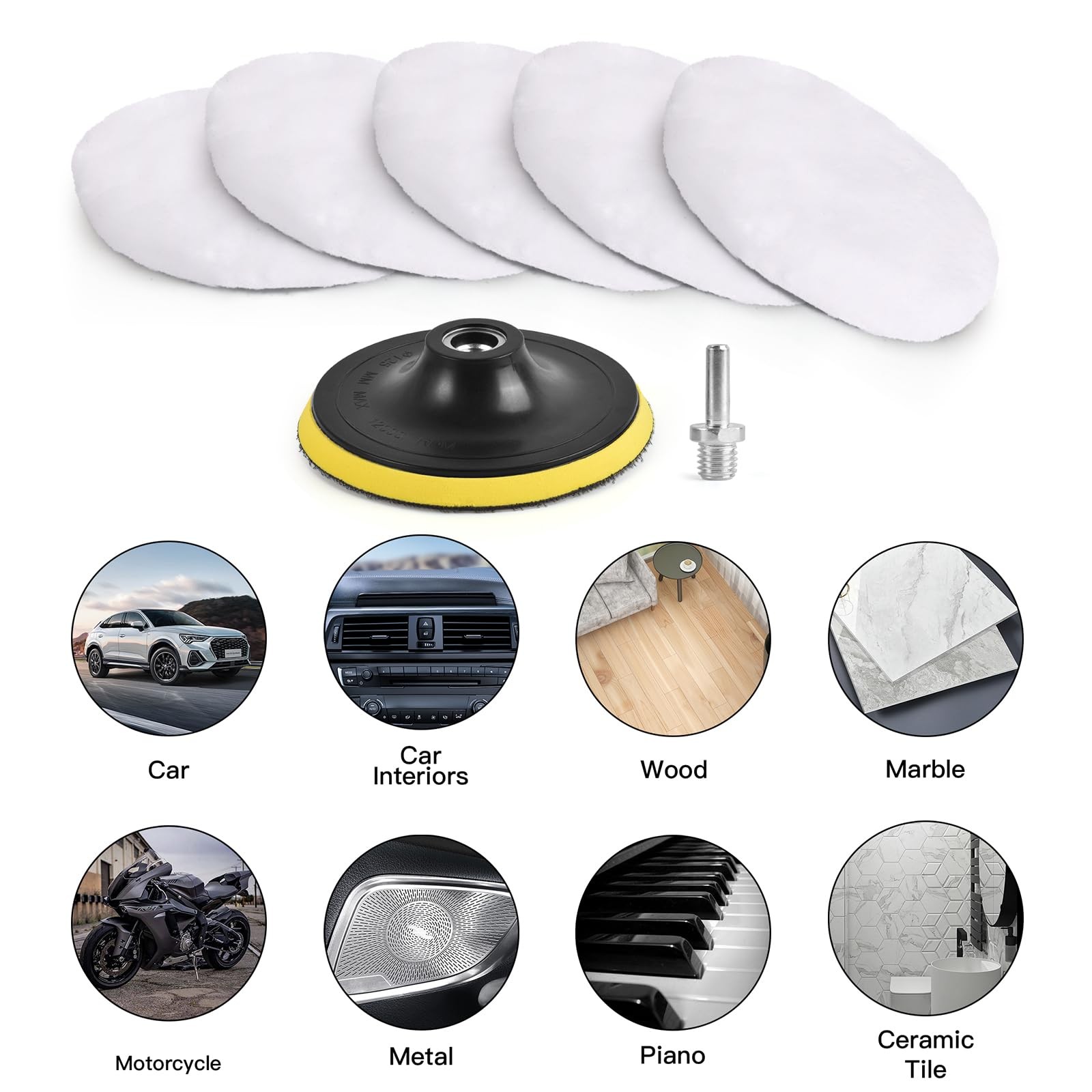 Kshineni 7 Pcs 3 Inch (80 mm) Wool Buffing Polishing Pad Car 3Inch-7Pcs