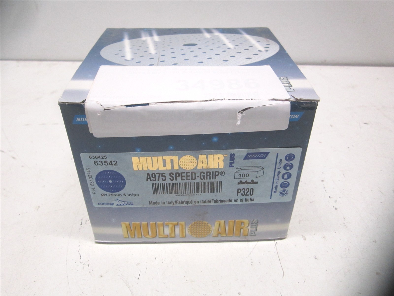 Norton (63642563542) 5″ P320 Grit A975 Multi-Air Norgrip Abrasive Disc – Qty 100