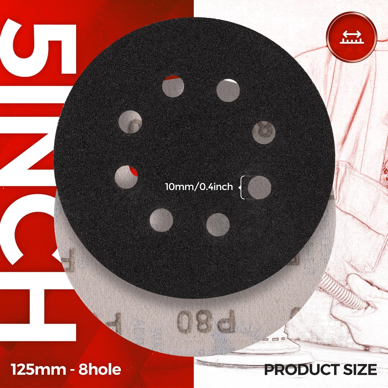 100PCS 5″ Silicon Carbide Sanding Discs 80 Grit, Wet/Dry Hook & Loop Sandpaper f