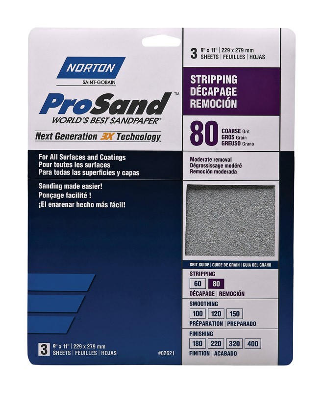 Norton 07660768163 Aluminum Oxide 80-Grit Sandpaper 11 L x 9 W in.
