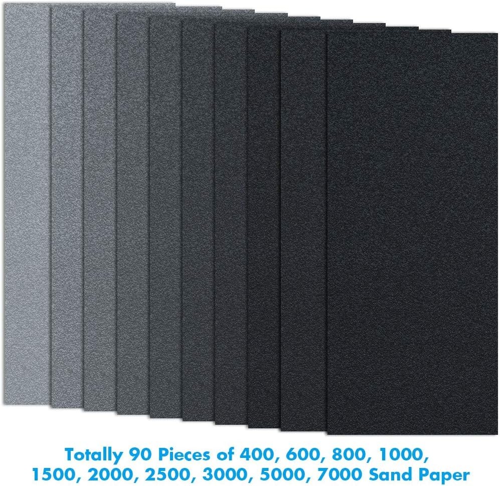 Anezus 90Pieces Sandpaper Assortment 9 x 3.6 Inches, 90pcs Wet Dry