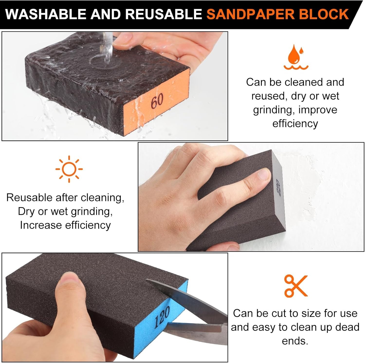 Reusable Sandpaper Sponges 8 Count with 60 80 120 220 Grit for Various Projects