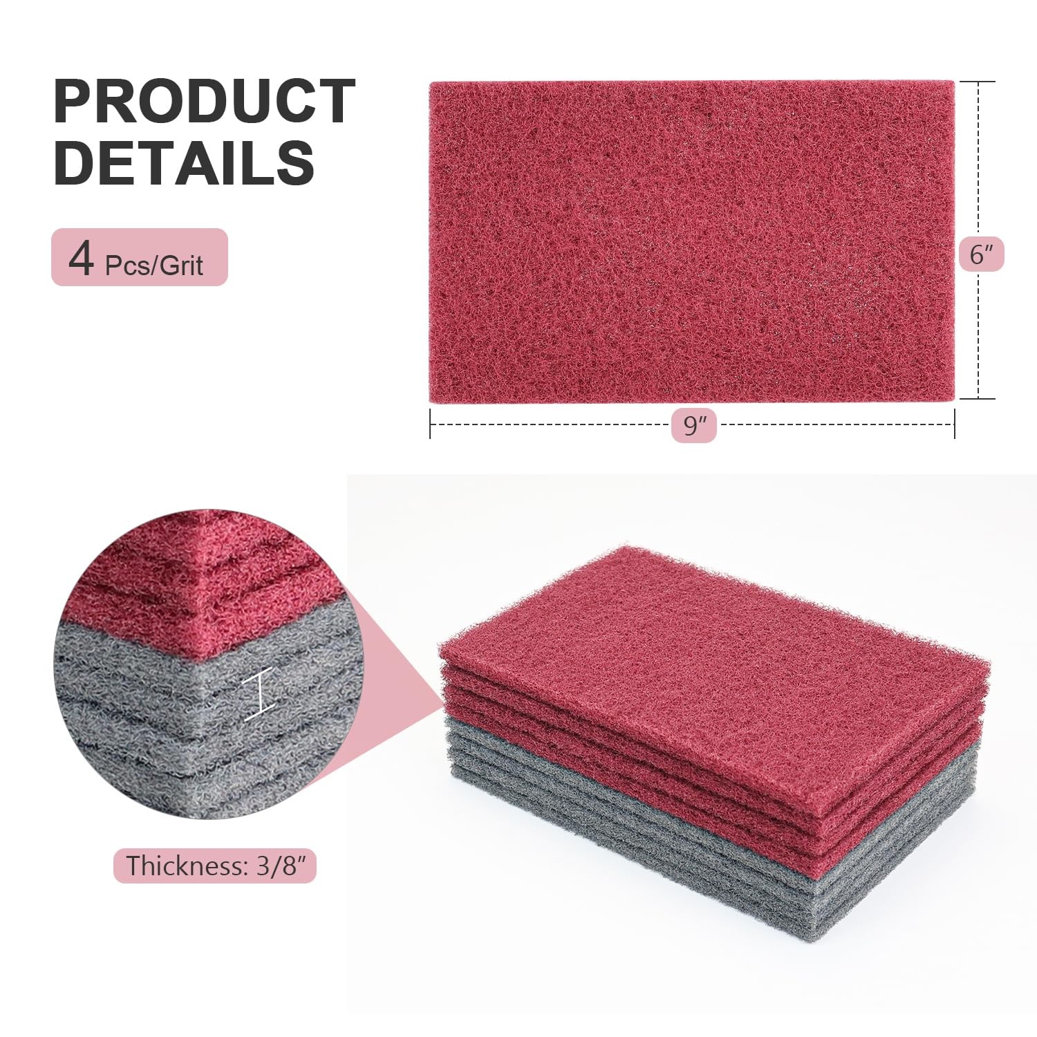 QZATTCAEN 6″x9″ Automotive Scuff Pad 8 Pack 7447&7448 4 MaroonFine & 4 GrayU…