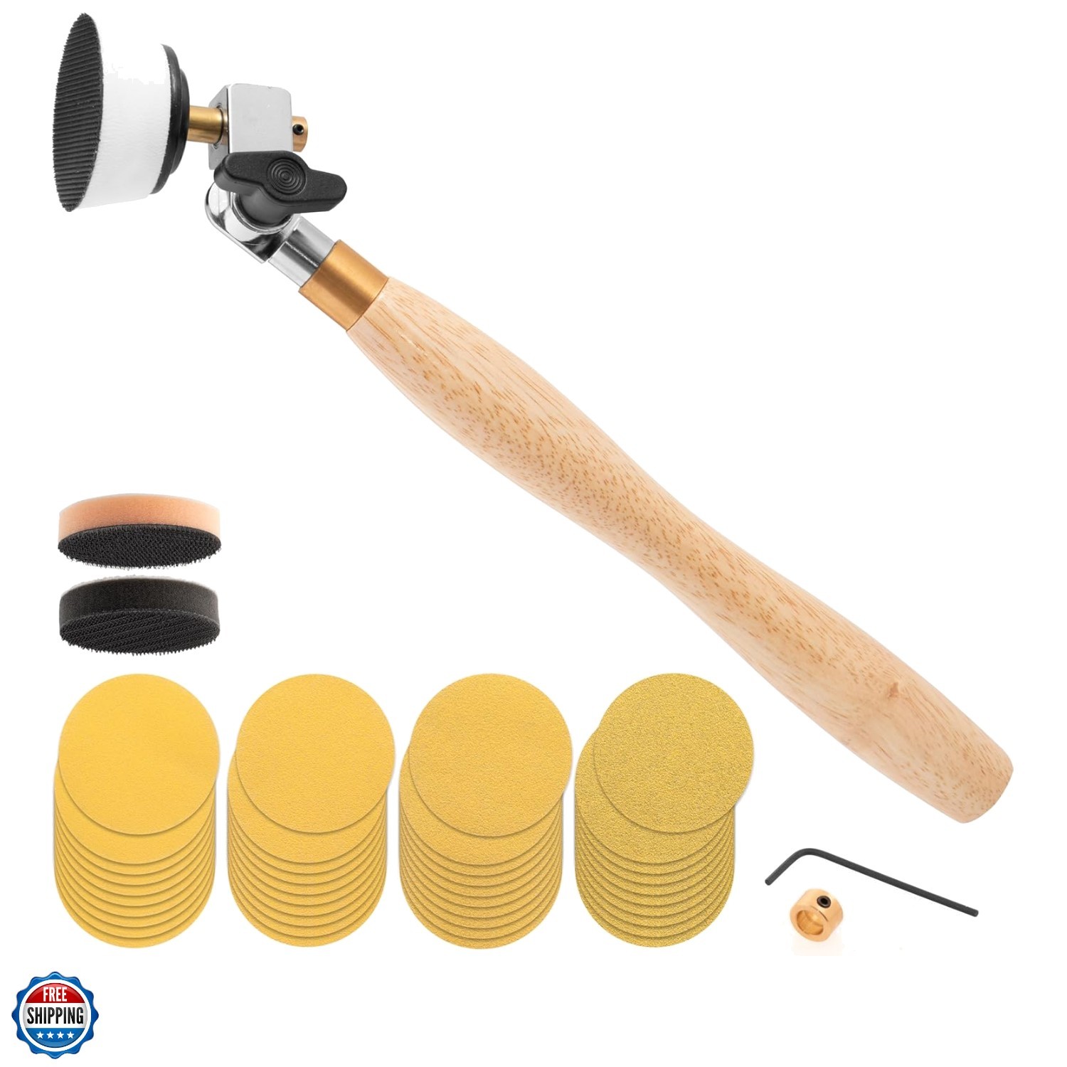 Bowl Sander For Woodturning 44‑Piece Set with 2 inch Sanding Discs Hook And L…