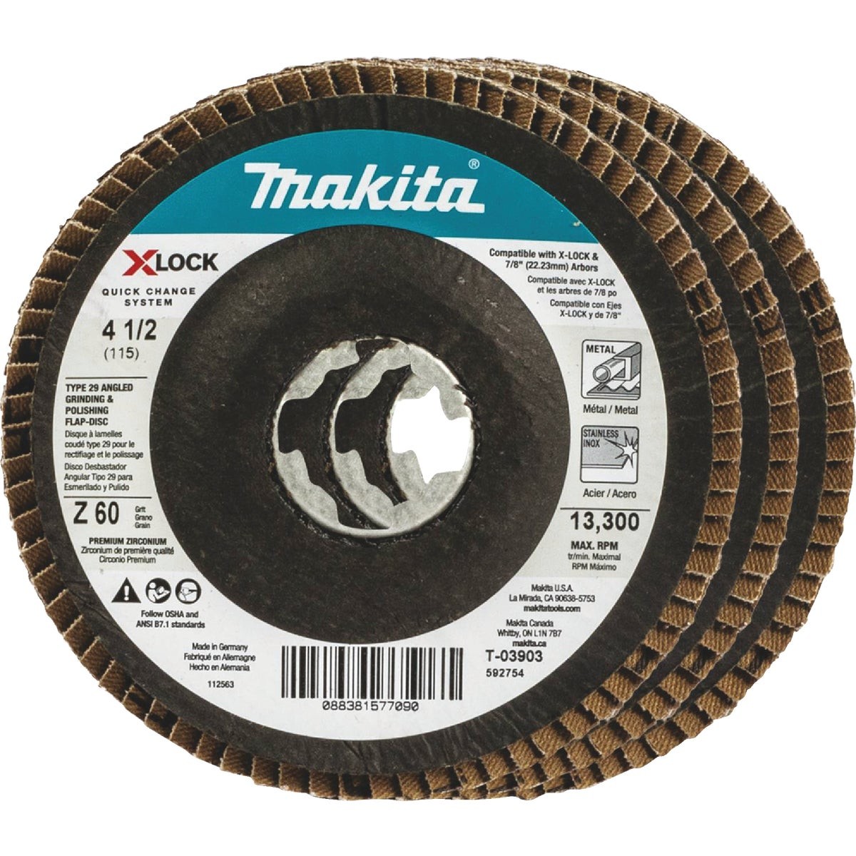 Makita X-LOCK 4-1/2 In. x 7/8 In. 60-Grit Type 29 Zirconia Angle Grinder Flap