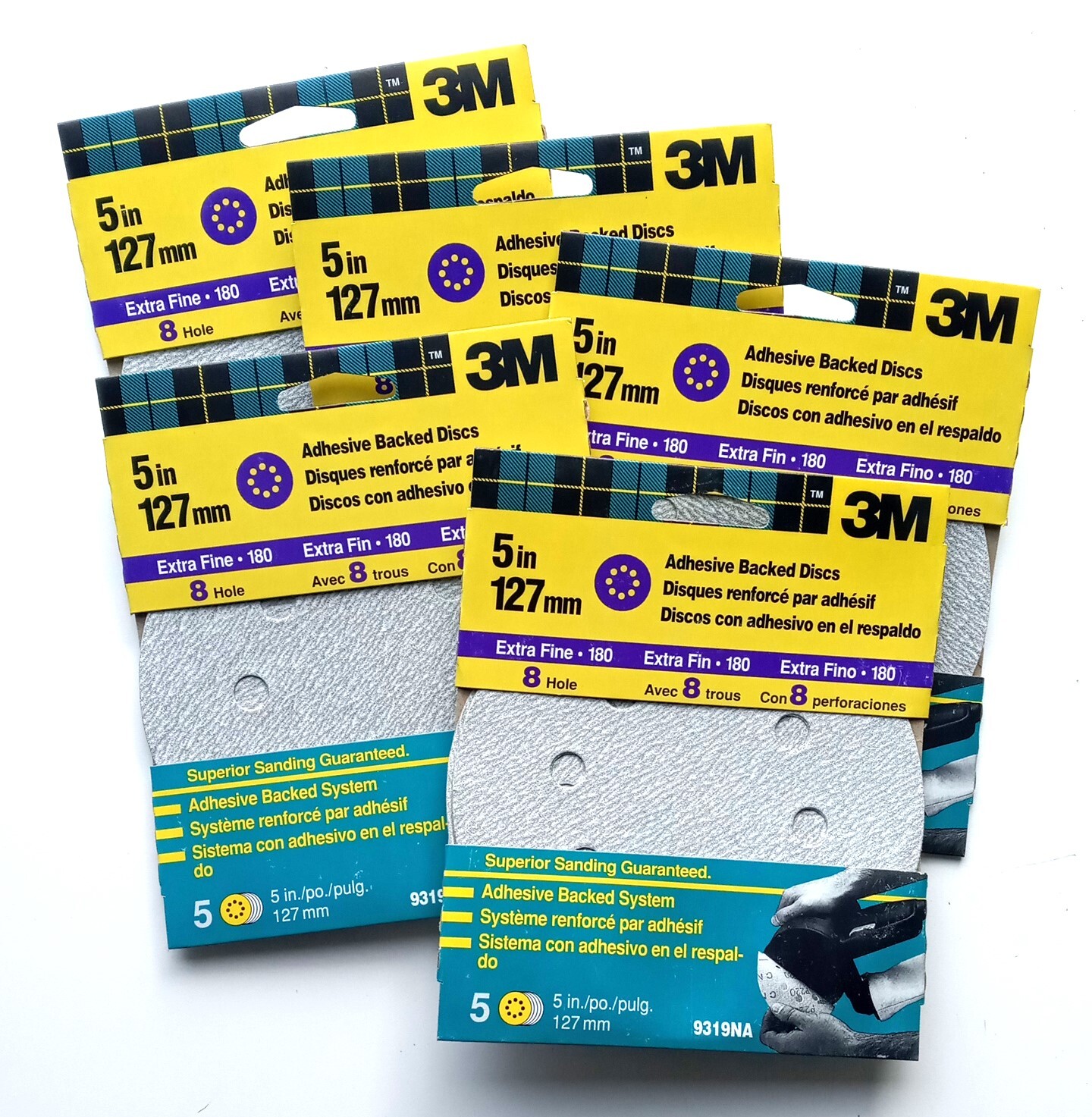 3m 5″ 8 Hole Sanding Discs Sandpaper 180 Grit 25 Discs 5-5 Packs 9319NA