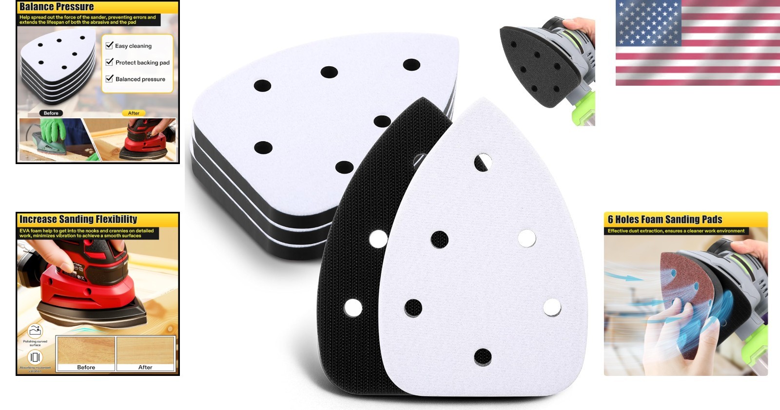 Foam Sanding Pads 6 Holes Mouse Detail Sanding Interface Pads for Sander