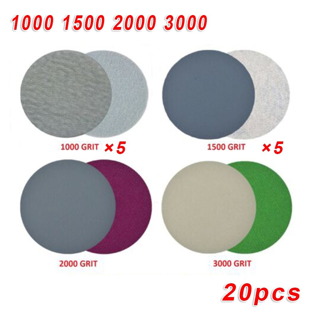 Automotive Wood Metal Sanding Discs 20pcs 5 inch 1000 1500 2000 3000 Grit