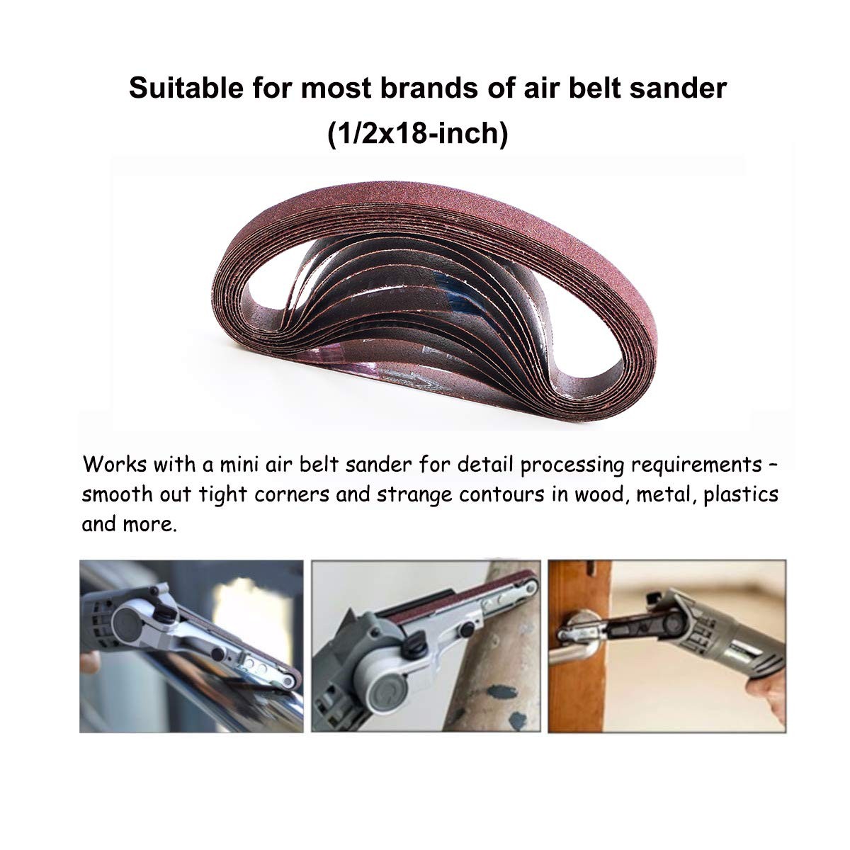 Aiyard 1/2 x 18 Inch Aluminum Oxide Sanding Belts, 4 Each of 1/2×18 inch