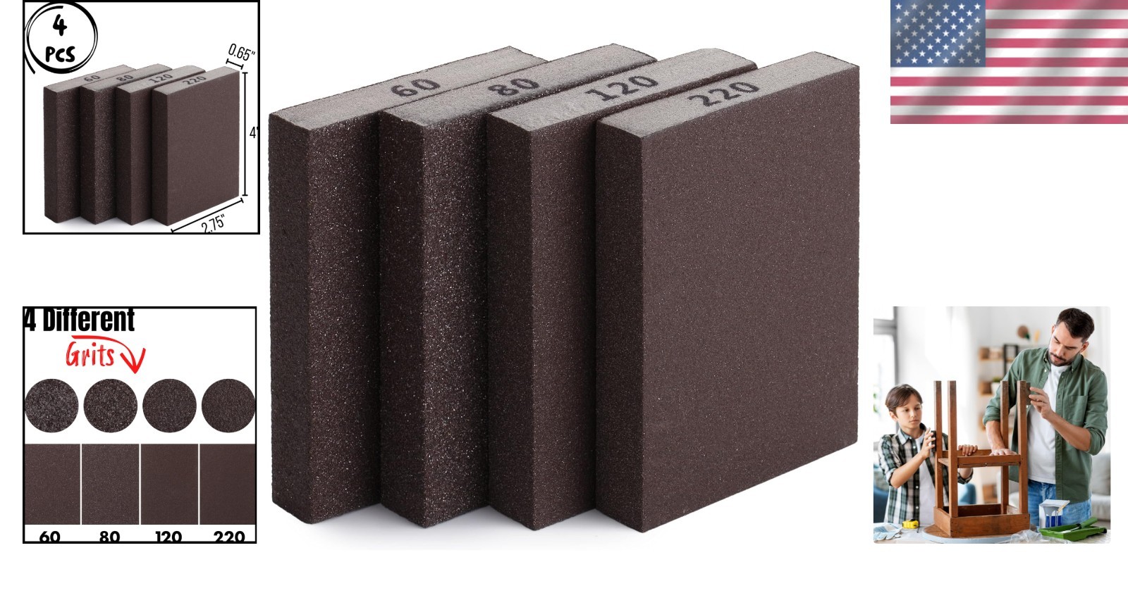 Bates Sanding Sponge Blocks – Assorted Grits for Effortless Smooth Finishing