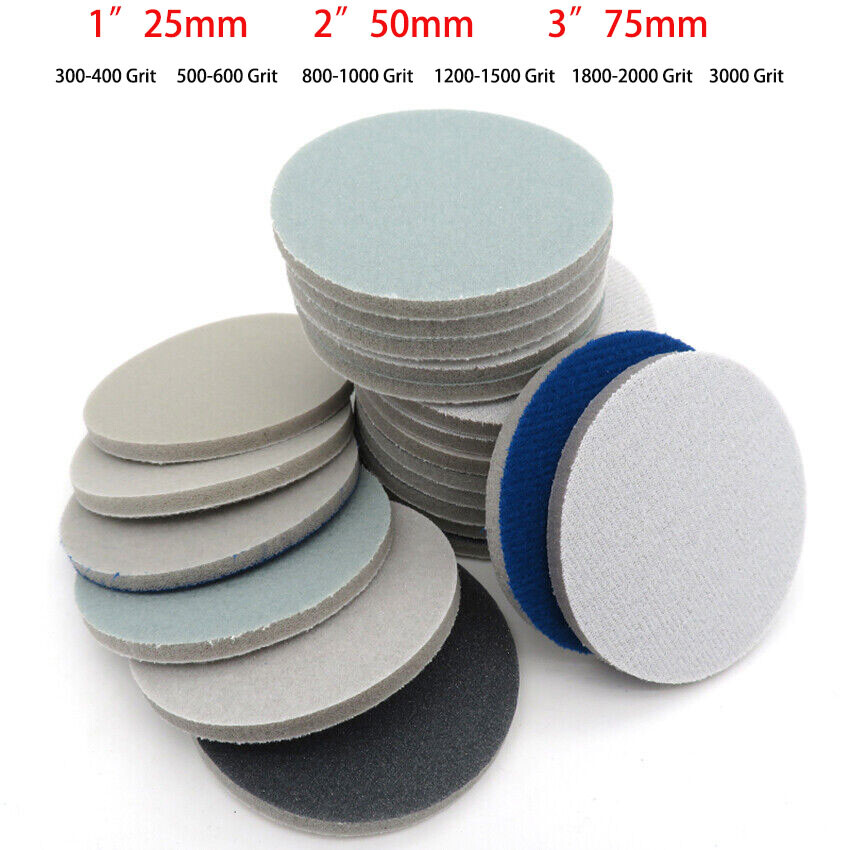 Wet & Dry Sponge Foam Orbital Sandpaper 1″ 2 3″ Hook Loop 300-3000 Grit For Car