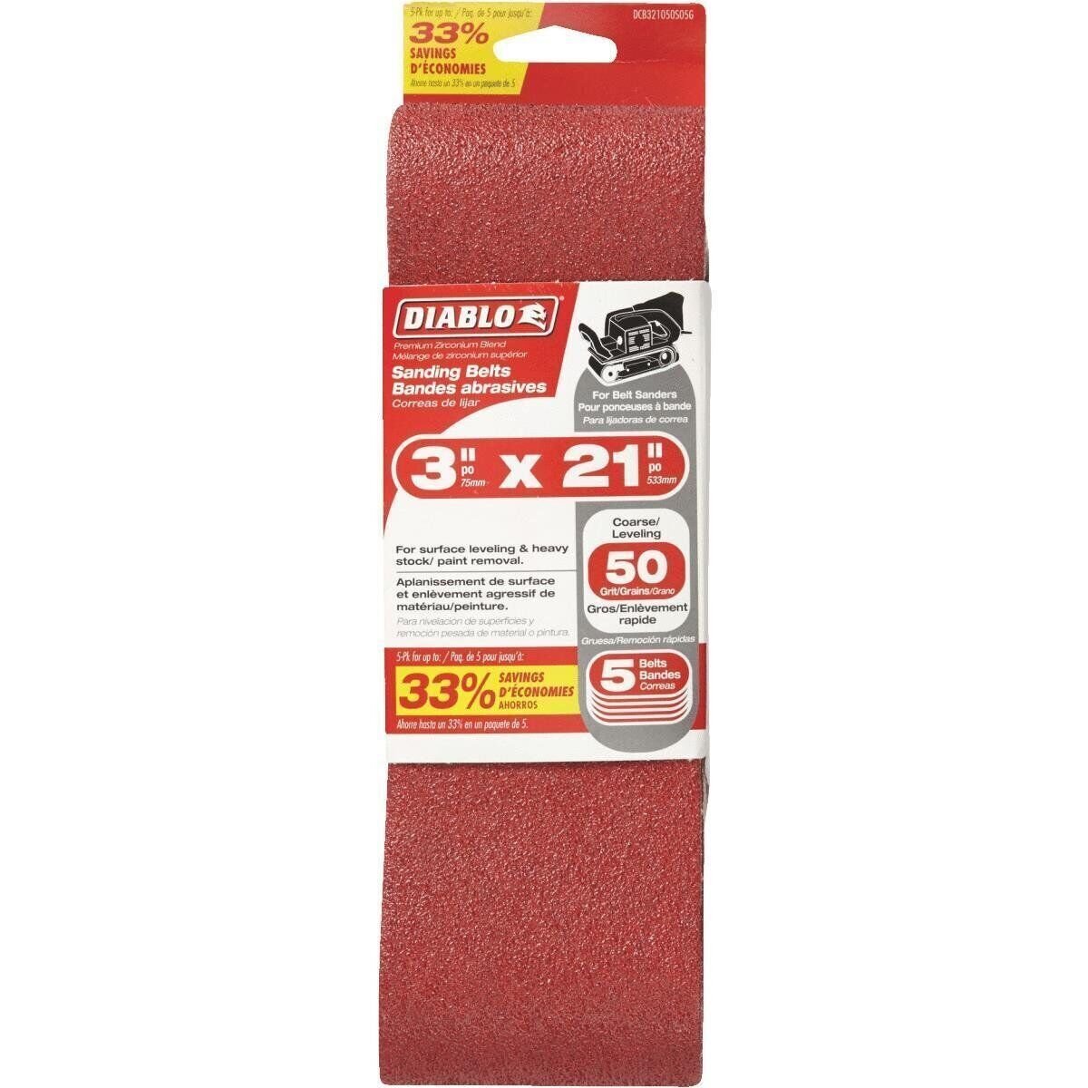 Diablo 5Pk 3X21 50G Sand Belt