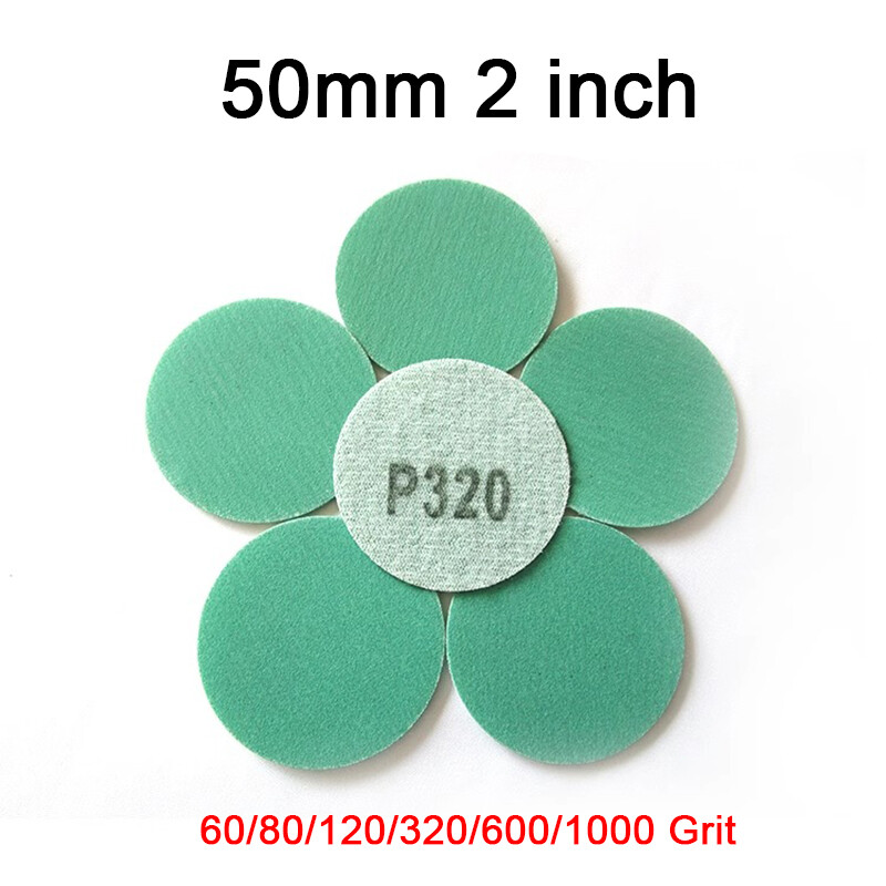 2 Inch 50mm Polyester Film Sanding Discs Hook Loop Sandpaper Green 60-1000 Grit