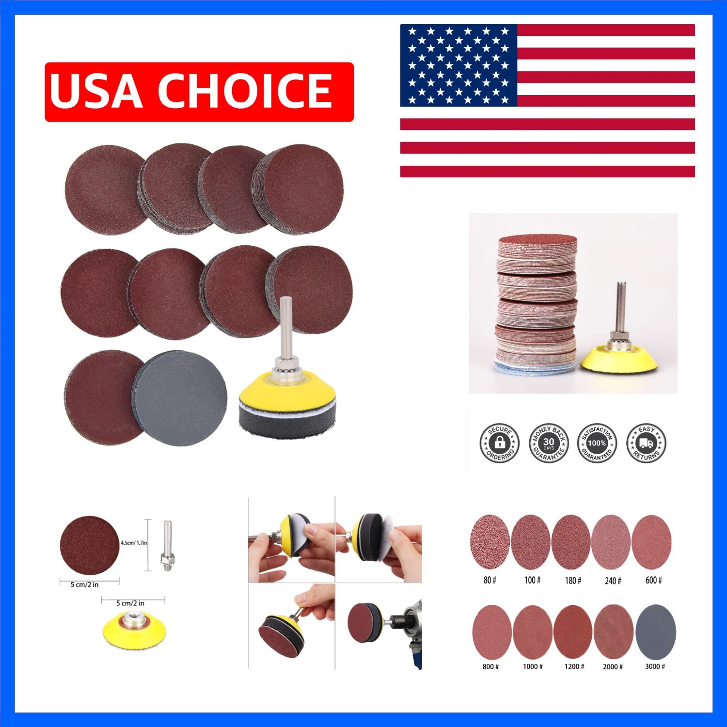 100 Pieces 2 Inch Sanding Discs, 80-3000 Grit Sandpaper with 1/4″ Shank Backi…
