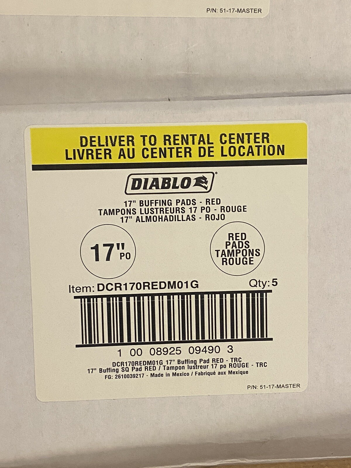 Diablo 17 in. Non-Woven Red Buffer Pad (5-Pack)
