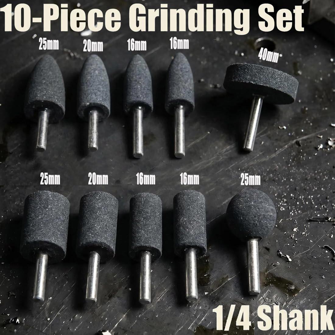 10 Pcs Rotary Grinding Stone 1/4 Inch Shank Abrasive Stones for Metal Aluminum