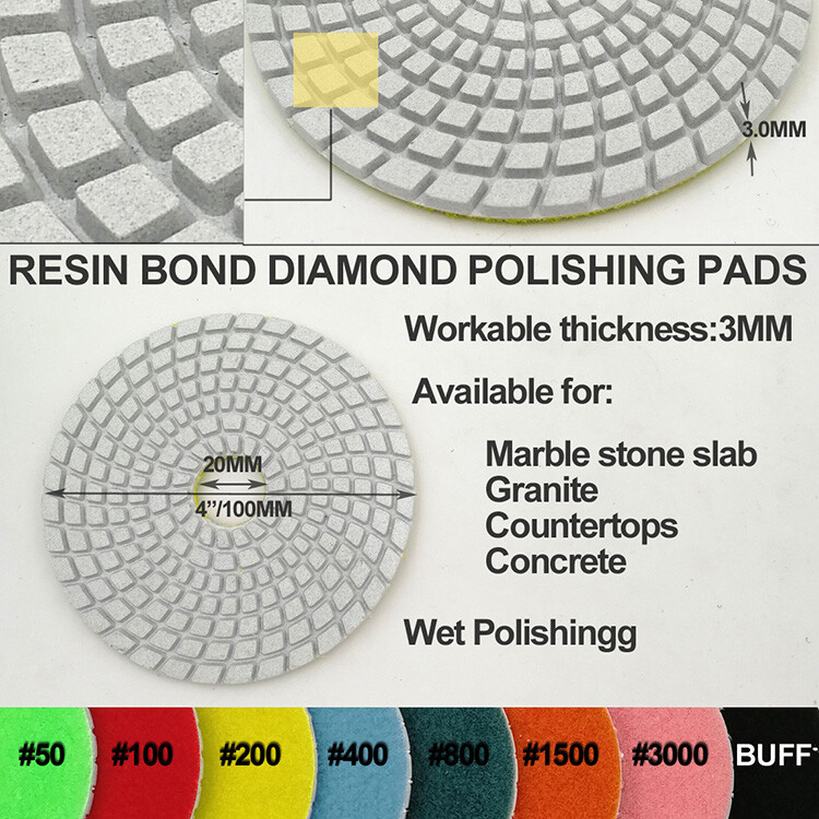 7pcs Diameter 4″ diamond flexible polishing pads bond Sanding Disc 100mm Wet