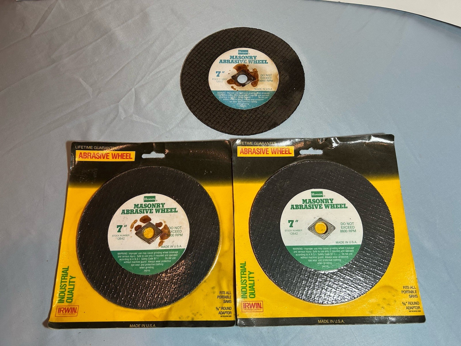 QTY 3 IRWIN/HANSON 12642 MASONRY 7″ ABRASIVE WHEEL 5/8 ARBOR ADAPTER MADE IN USA