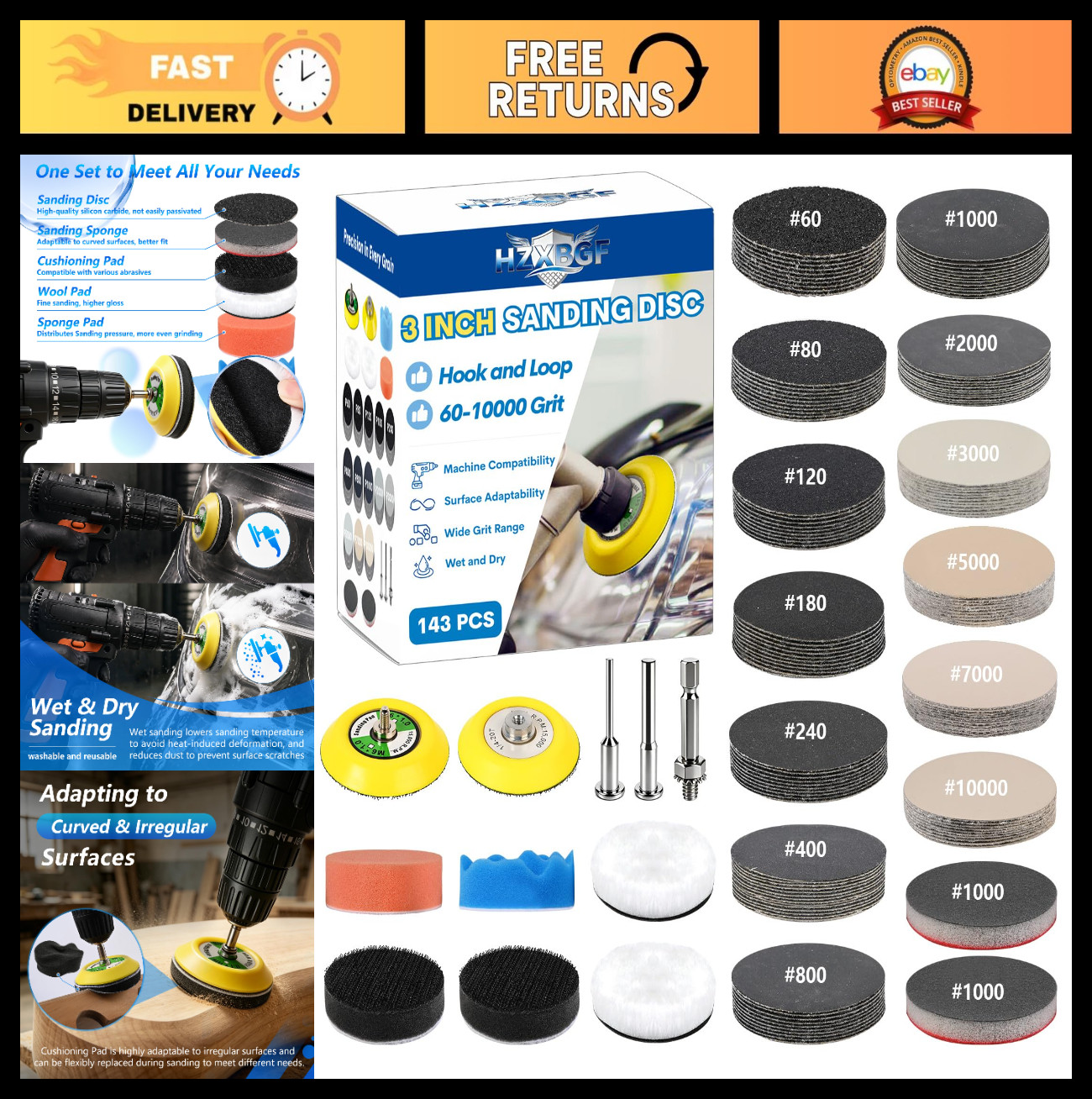 143 PCS Headlight Restoration Kit – 3 Inch Sanding Discs, Polishing Tools for Wo