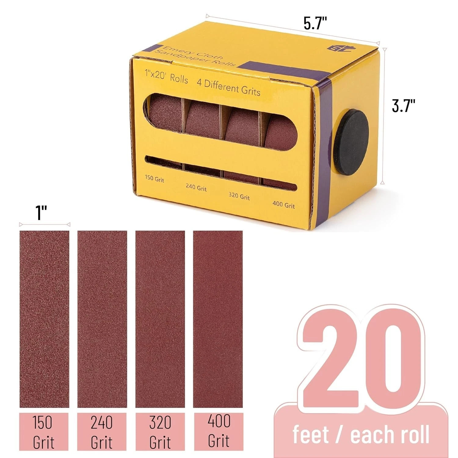 4 Grits Emery Cloth Roll 1″ x 20 FT 150/240/320/400 Grit Abrasive Sandpaper Roll