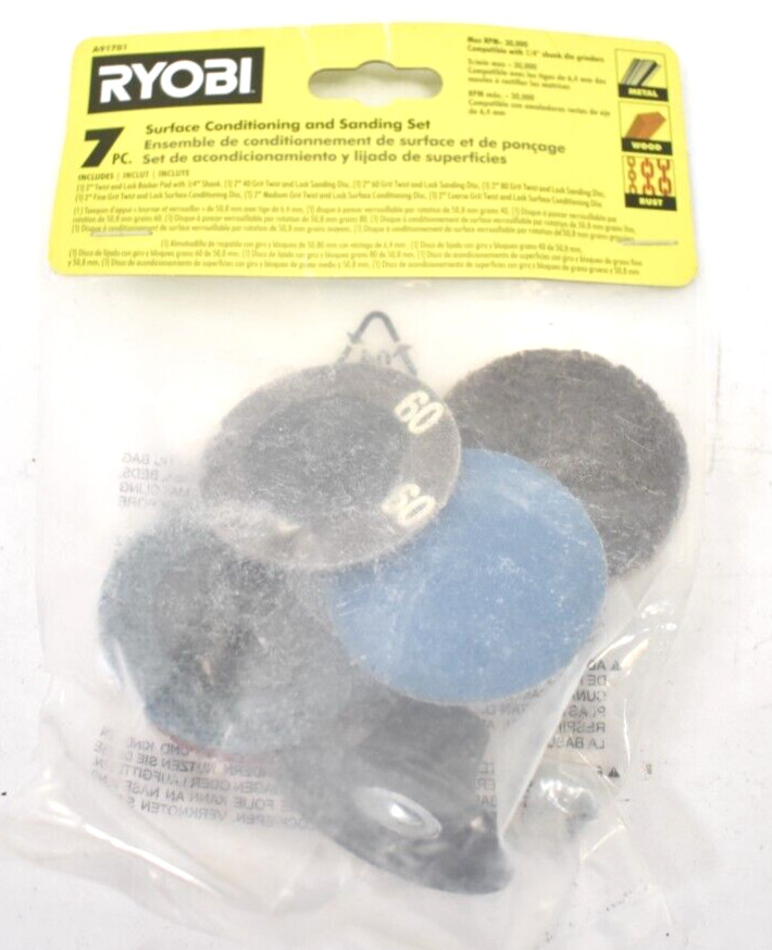 Ryobi 7 Piece Surface Conditioning & Sanding Set A91701 30000 RPM 1/4″ Shank