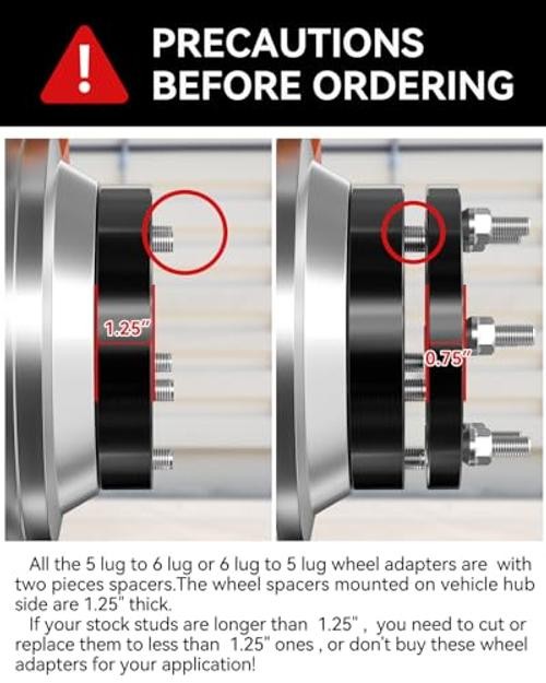 2PCS Wheel Adapters for Grand Cherokee Wheels on Silverado 1500 6×5.5 to 5×5.