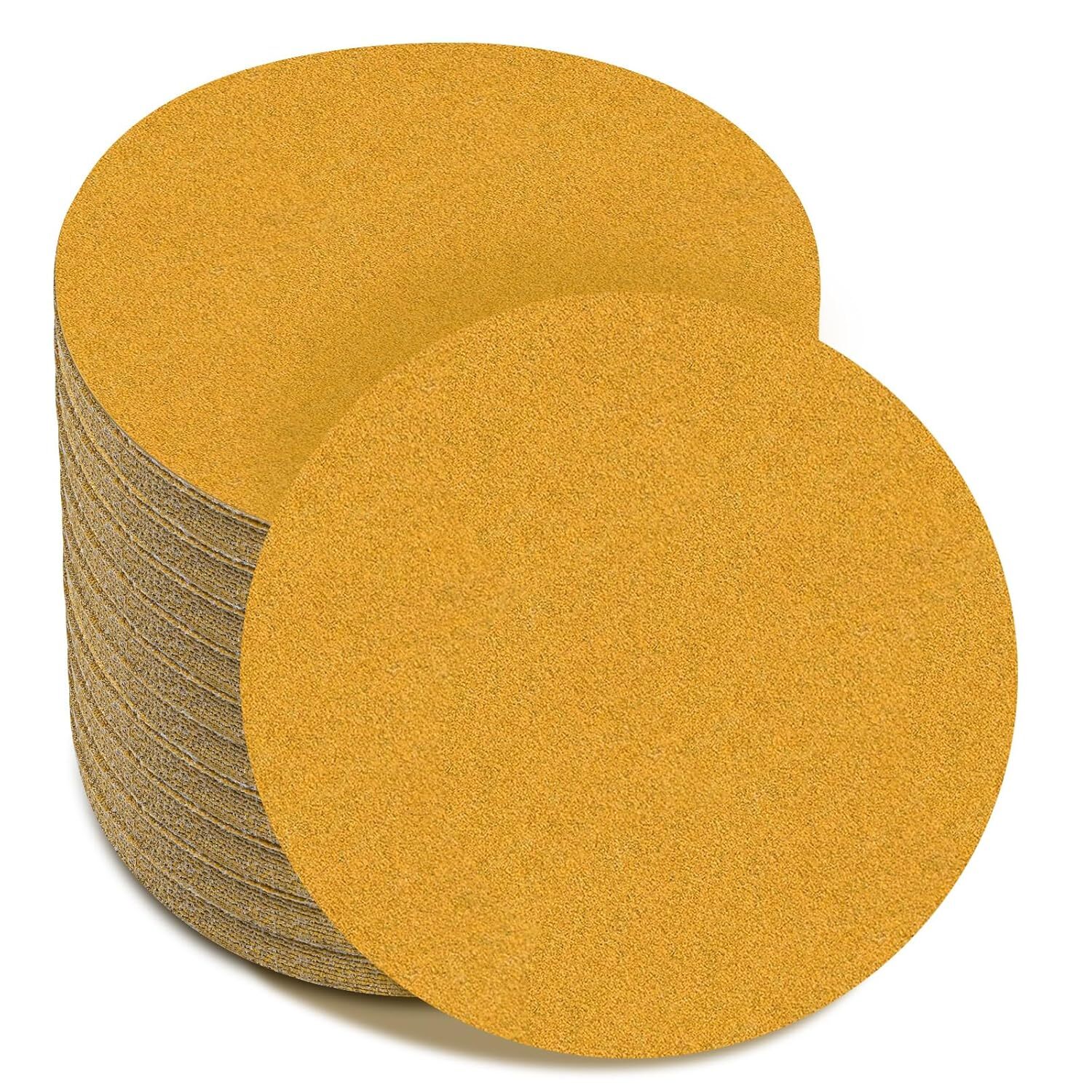 25/50 Pack 6 Inch Gold Sandpaper No Hole Hook&Loop Grip Sanding Disc 40-800 Grit