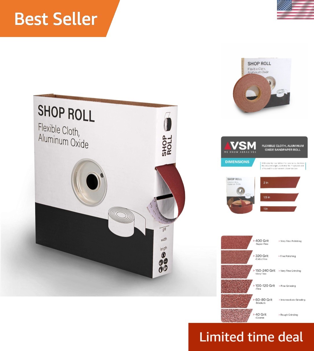 1″ x 50yd 150′, 320 Grit Extra Fine Aluminum Oxide Sanding Shop Roll, F-Weigh…