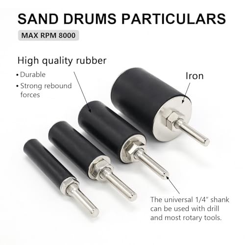 2”Long Sanding Drums and Sleeves Set with 1/4”Shank for Drill or Drill Press,