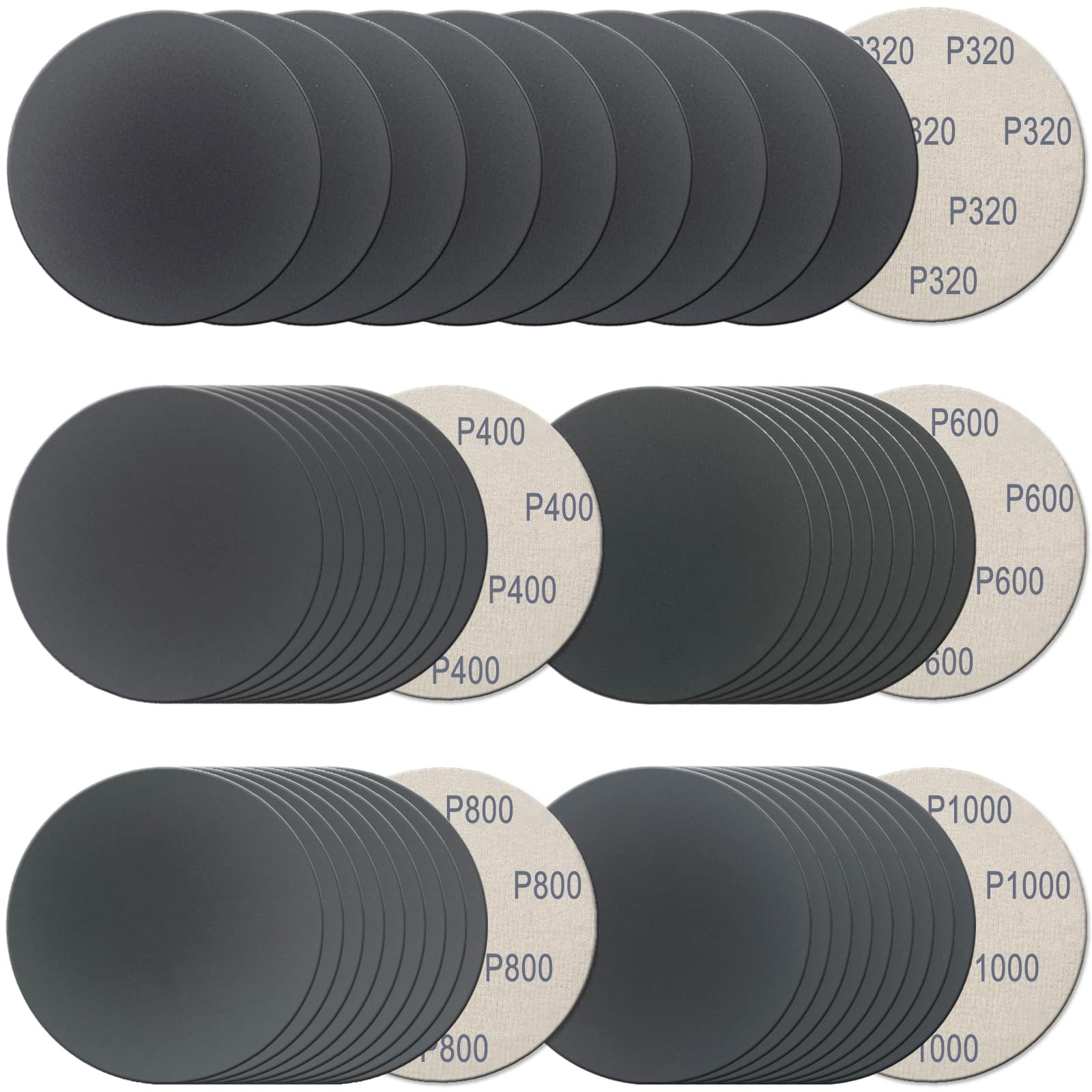 50Pcs 5 Inch Hook and Loop Sanding Discs, 320/400/600/800/1000 Grit Wet Dry S…