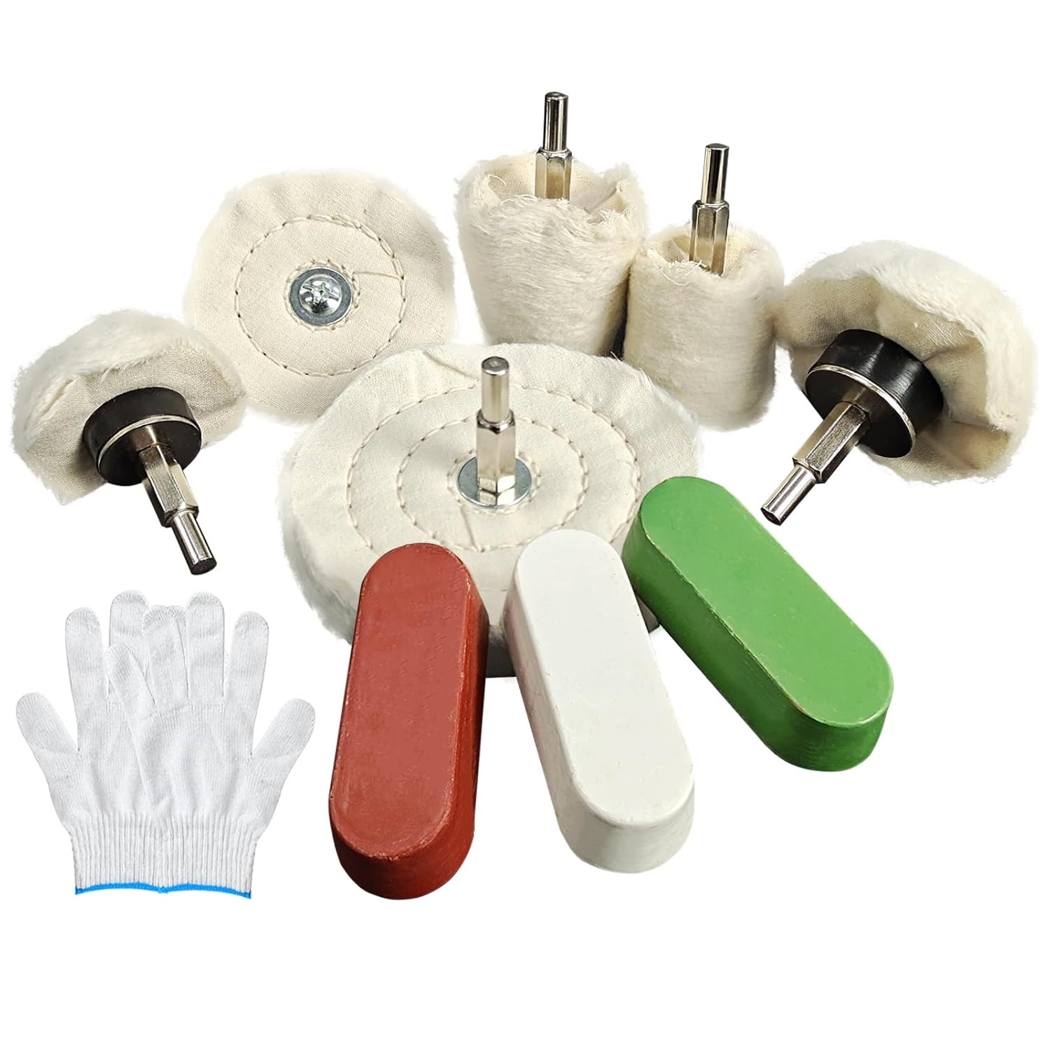 6 Drill Buffing Wheels and 3 Polishing Compounds, Multi-Specification