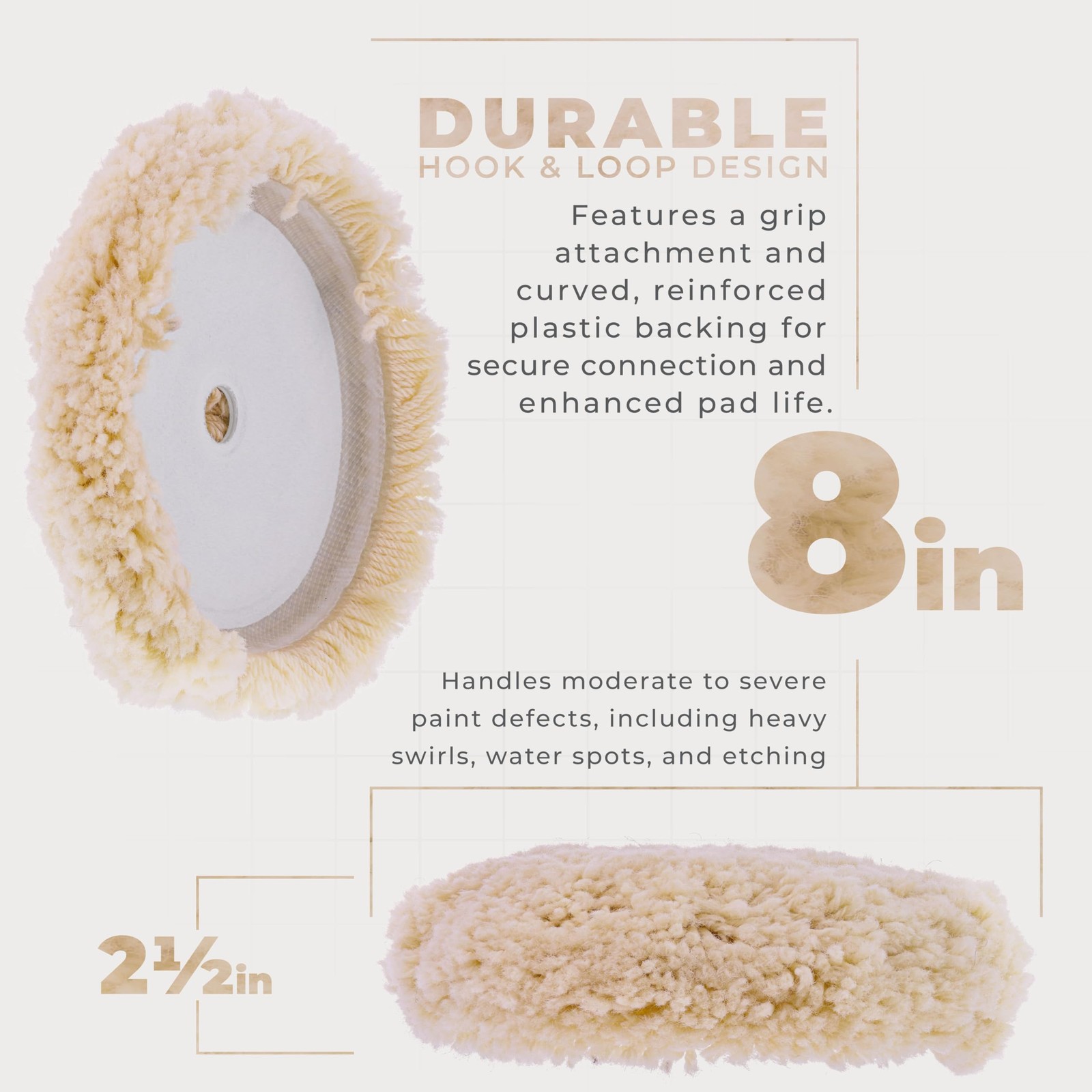 TCP Global 8″ 100% Wool Polishing & Buffing Pad (3 Pack) with 3-Wool Pads