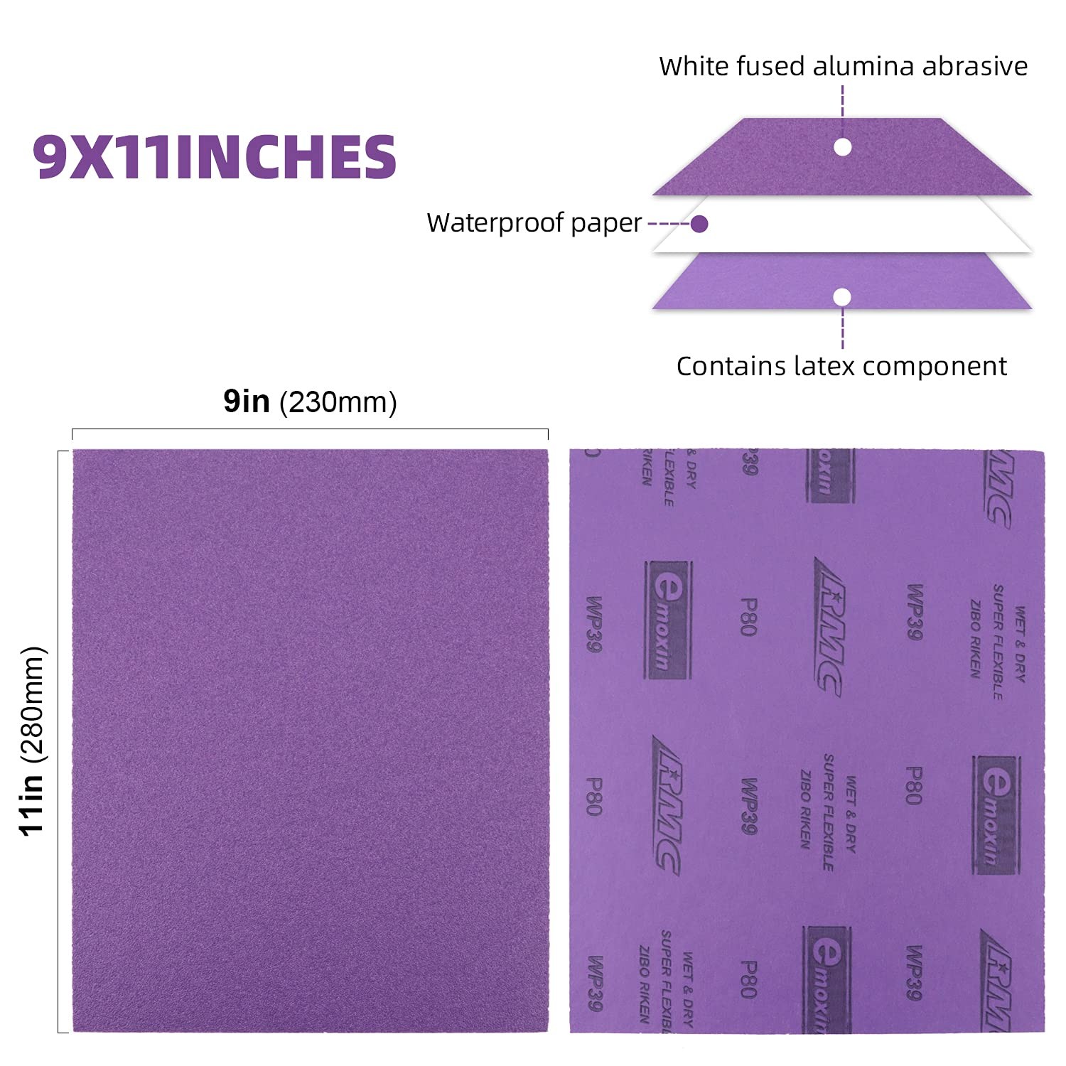 25 Pcs 9×11 Inch 80 Grit Sand Paper Wet Dry Sandpaper for Wood Metal Automotive