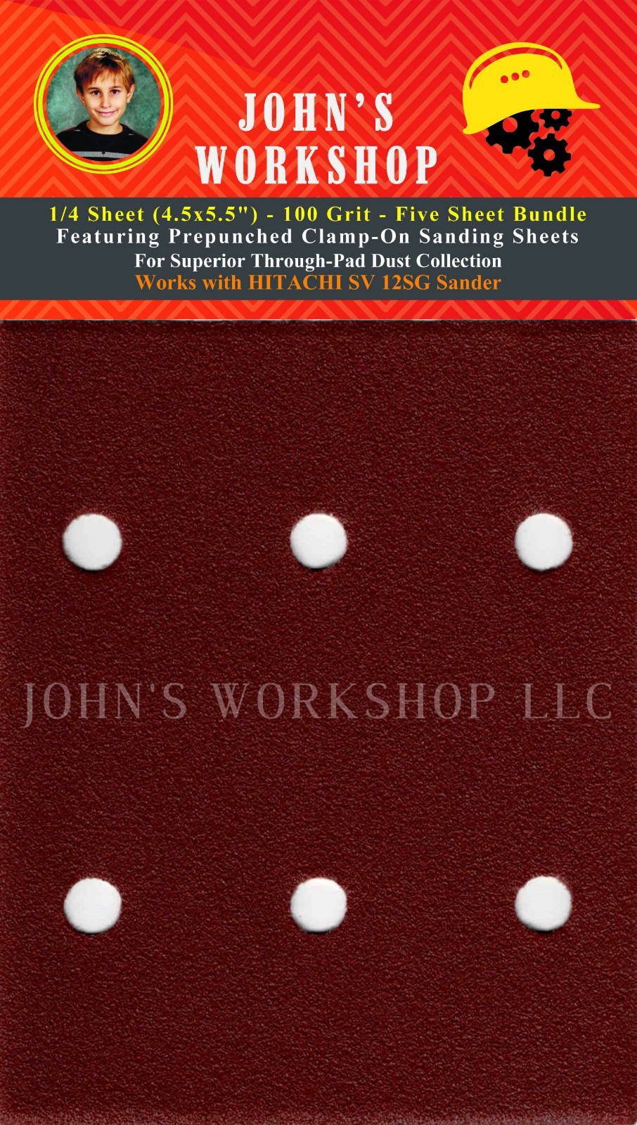 HITACHI SV 12SG – 1/4 Sheet – 100 Grit – No-Slip – 5 Sandpaper Bundle