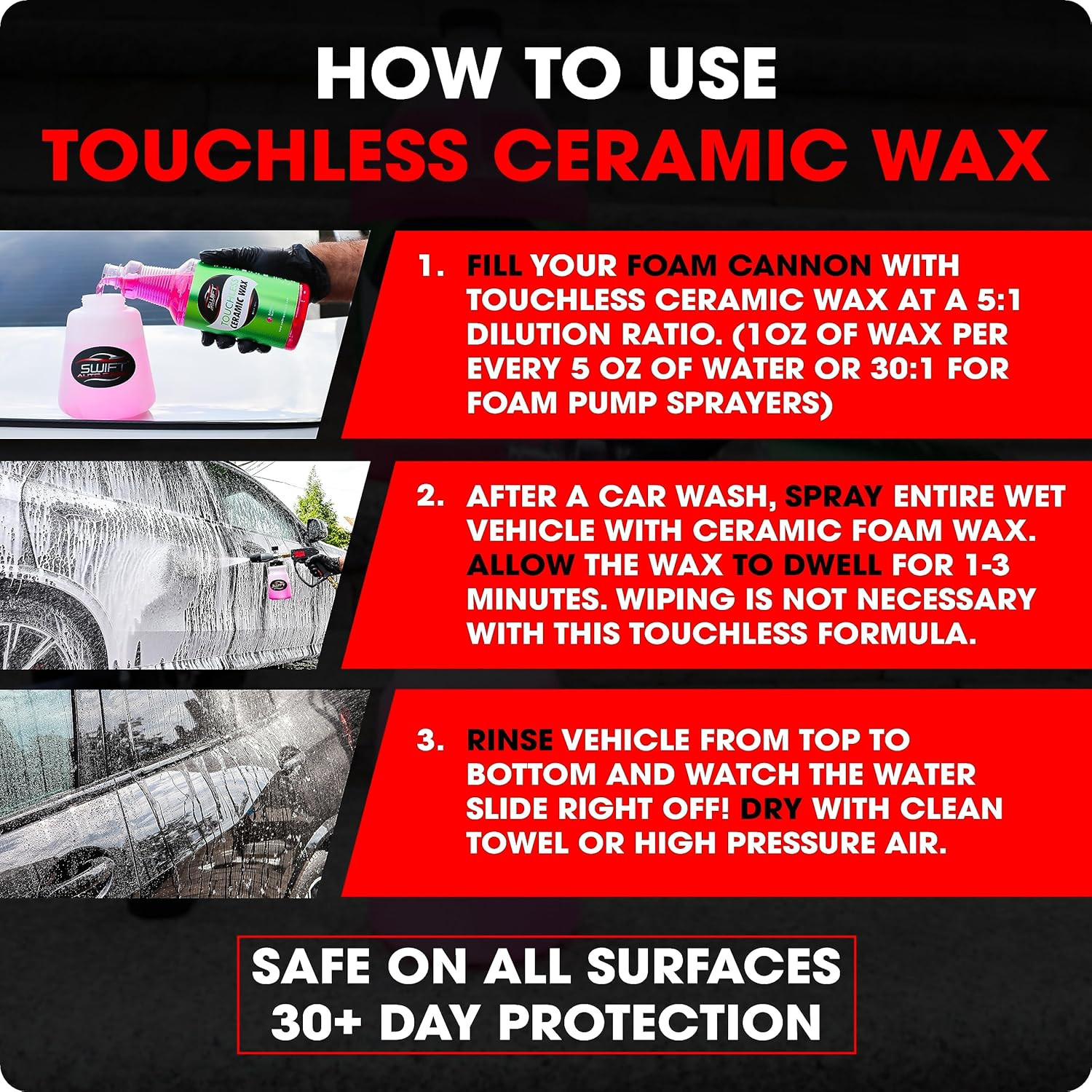 Swift Touchless Ceramic Foamable Wax (32 Oz) – Spray On/Rinse off for High-Gloss