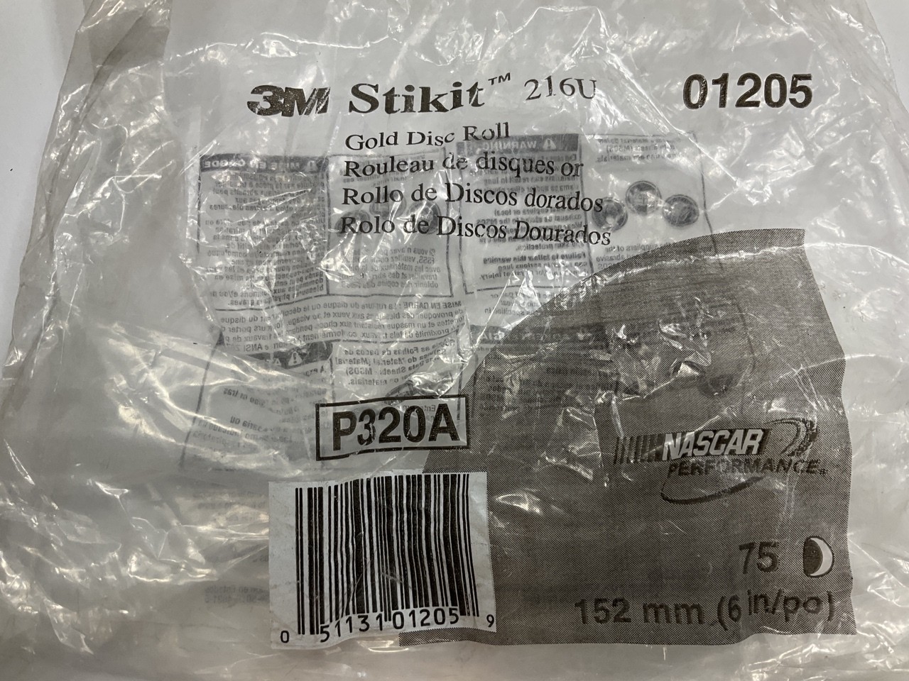 3M 01205 Stikit Gold Paper Disc Roll 216U 6″ P320 Grade – 75 Discs / Roll