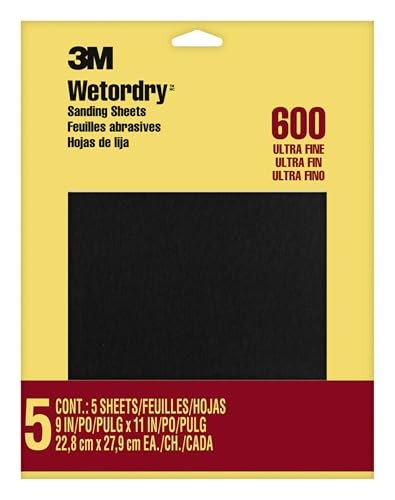 3M Wet or dry Sandpaper, 9 in. x 11 inch, 600 Grit, Ultra Fine, 5 Sheets/Pack