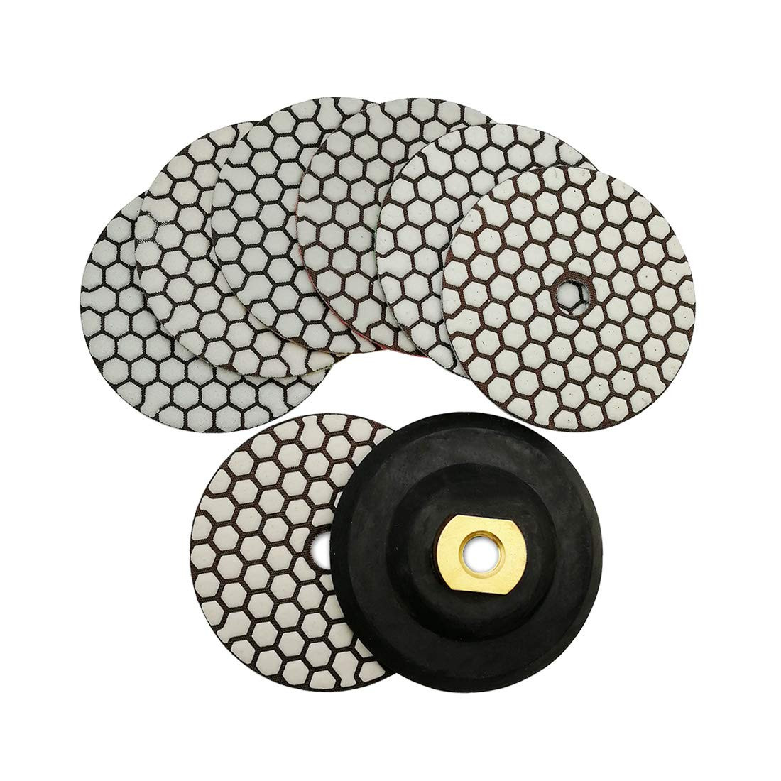 4″ Dry Diamond Polishing Pads Set 7 PCS Rubber Backer for Granite Marble Stone S