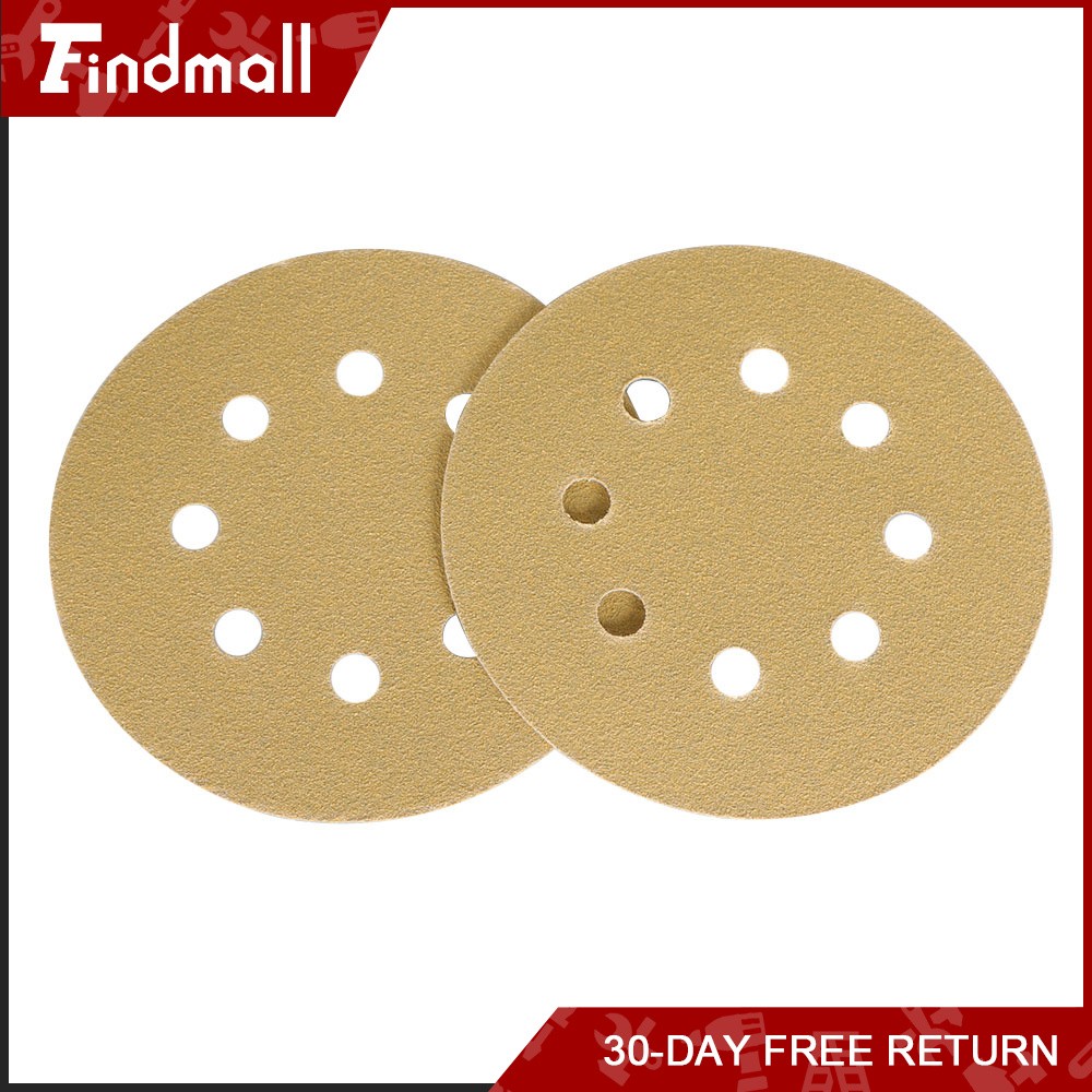 Findmall 100 Pieces 5 Inch 8-Hole 120 Grit Hook and Loop Sanding Discs