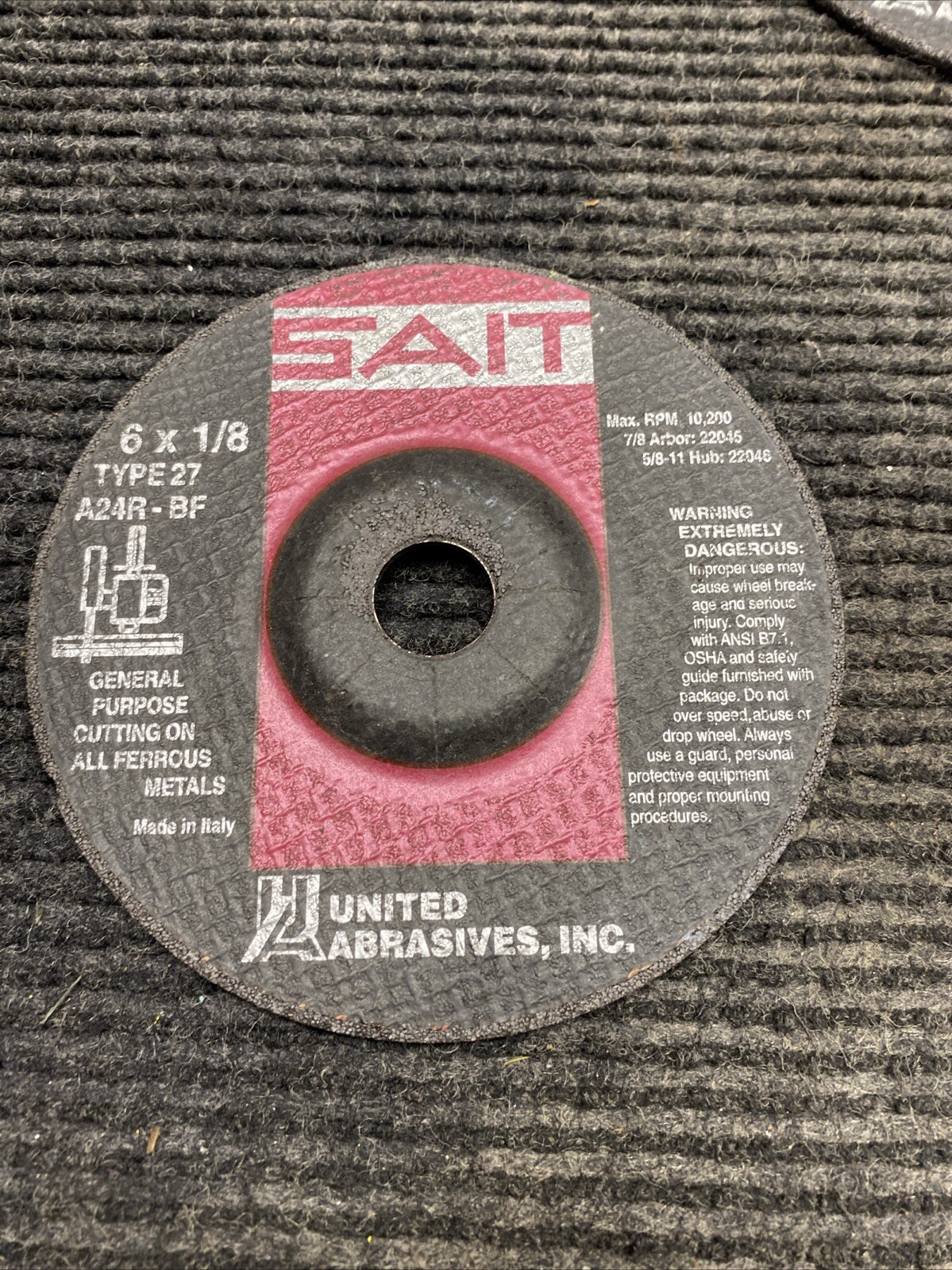 NOS Lot of 3 SAIT Grinding Wheel A24R-BF Max RPM 10,200 6 x 1/8