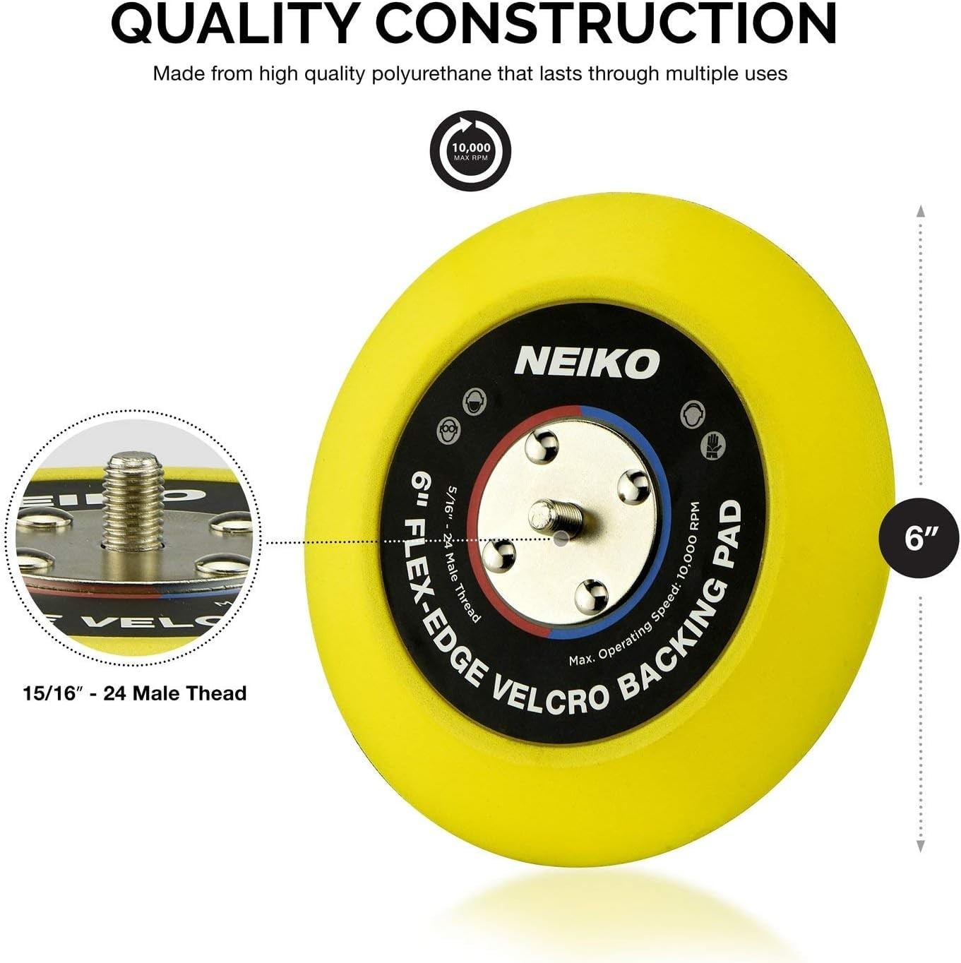 Neiko 30267A Flexible-Edge Hook-and-Loop PU Backing Pad for DA Sander 6″