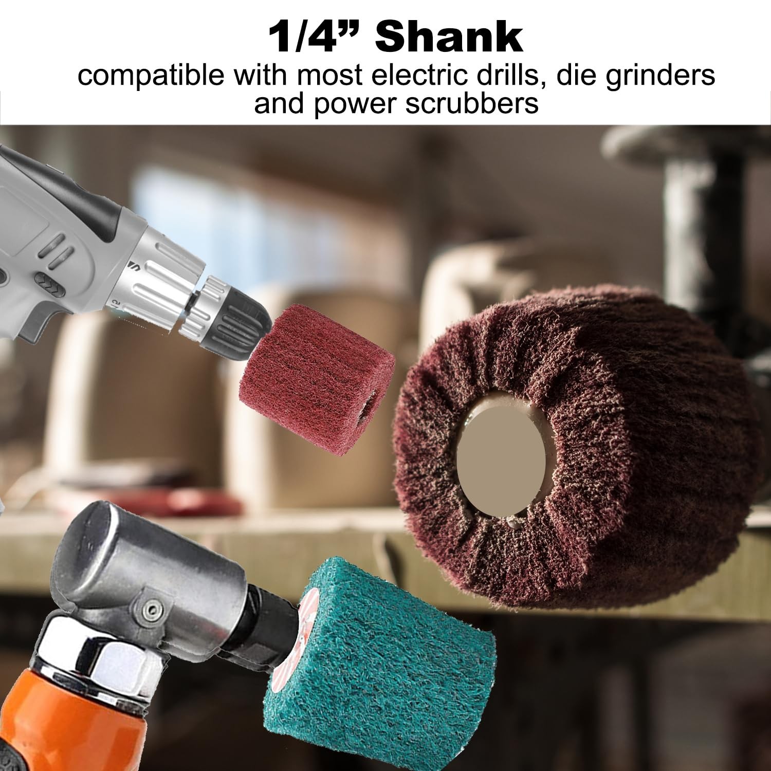 7 PCS Non Woven Abrasive Buffing Polishing Wheels Drill Attachment 180 Grit